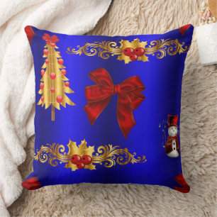 Christmas Decorations on Blue Throw Pillow