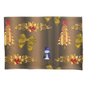 Christmas Decorations On Bronze Pillowcase