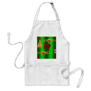 Christmas Decorations On Green Adult Apron