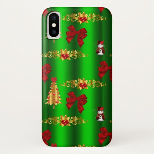 Christmas Decorations on Green iPhone X Case