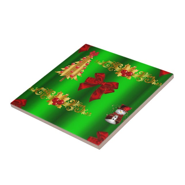 Christmas Decorations On Green Ceramic Tile (Side)