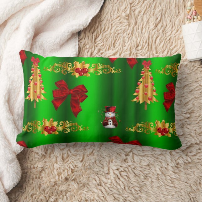 Christmas Decorations On Green Lumbar Pillow (Blanket)