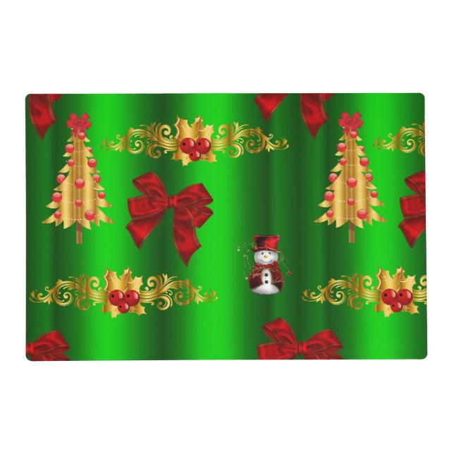 Christmas Decorations On Green Placemat (Front)