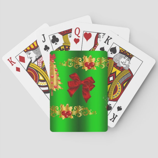 Christmas Decorations On Green Poker Cards (Back)