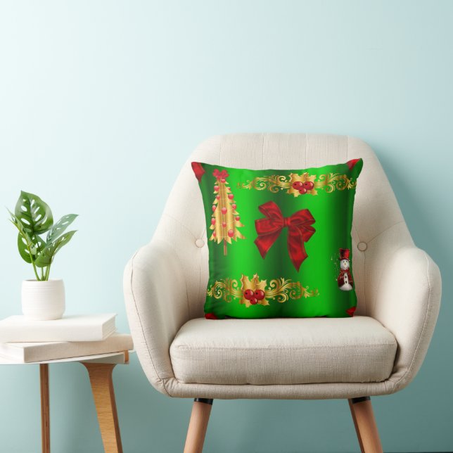 Christmas Decorations on Green Throw Pillow (Chair)