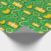 Christmas Decorations on Green Wrapping Paper (Corner)