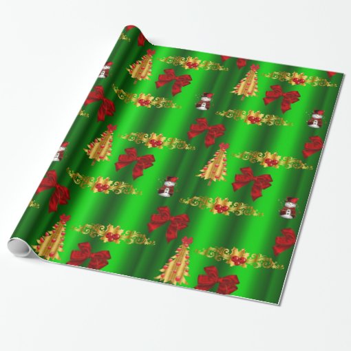 Christmas Decorations on Green Wrapping Paper | Zazzle