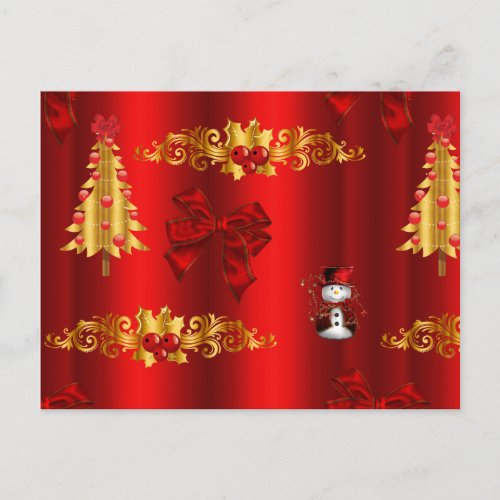 Christmas Decorations on Red Holiday Postcard