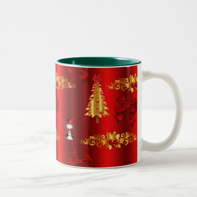 Christmas Decorations on Red Two-Tone Coffee Mug (Right)