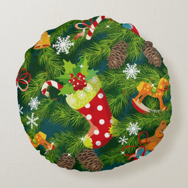 Christmas Decorations Pattern Round Pillow (Back)