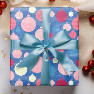 Christmas Decorations Pink Blue Holiday Pattern Wrapping Paper