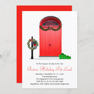 Christmas Decorations Red Doors Holiday Party Invitation