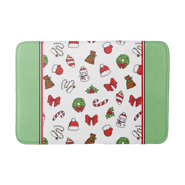 Christmas Decorations Red White Green Bath Mat (Front)