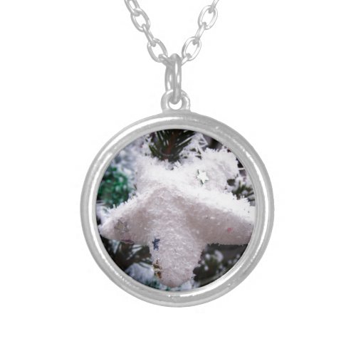 Christmas Decorations Star Frosted Silver Plated Necklace