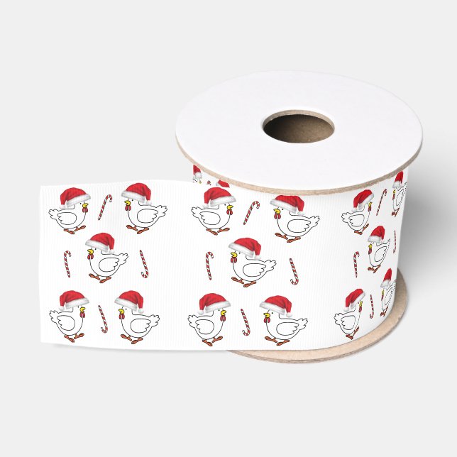 Christmas Decorative Ribbon, Chicks with Santa Hat Grosgrain Ribbon (Spool)