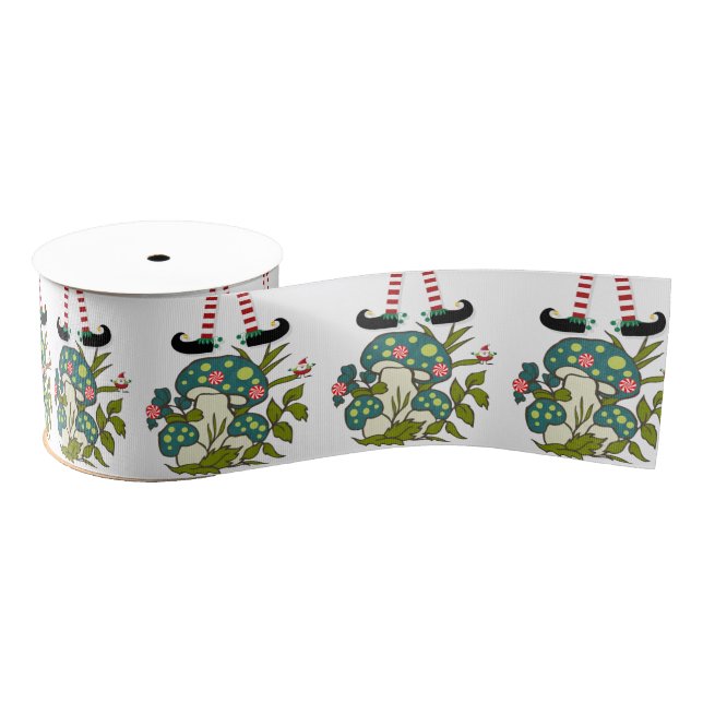 Christmas Decorative Ribbon, Elf Mushroom  Grosgrain Ribbon (Spool)