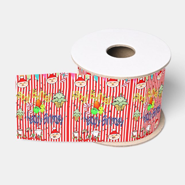 Christmas Decorative Ribbon, Happy Birthday Grosgrain Ribbon (Spool)