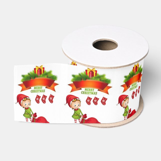 Christmas Decorative Ribbon, Merry Christmas Grosgrain Ribbon (Spool)