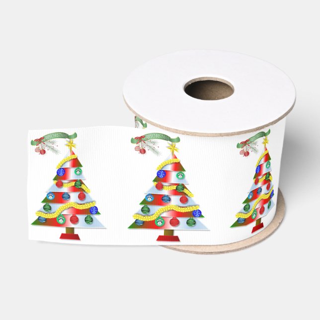 Christmas Decorative Ribbon, Merry Christmas Grosgrain Ribbon (Spool)
