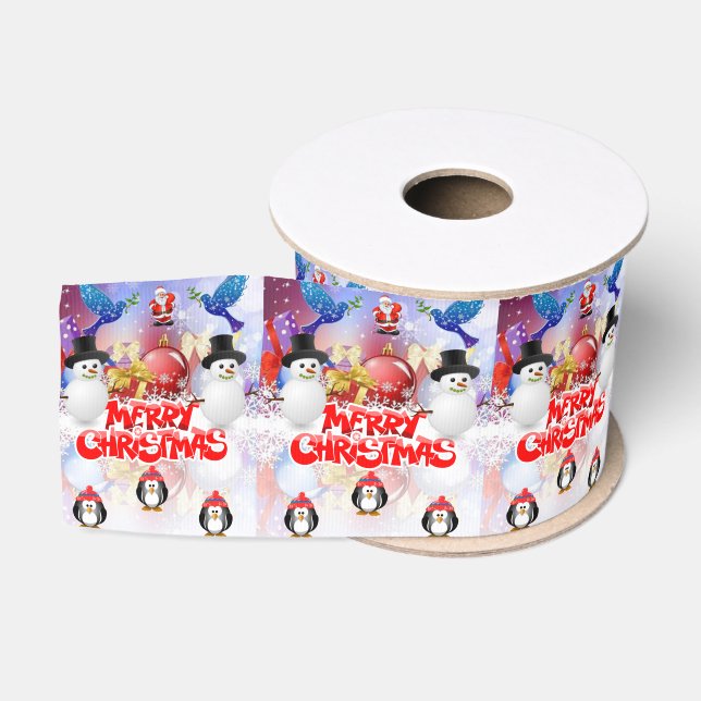 Christmas Decorative Ribbon, Merry Christmas Grosgrain Ribbon (Spool)