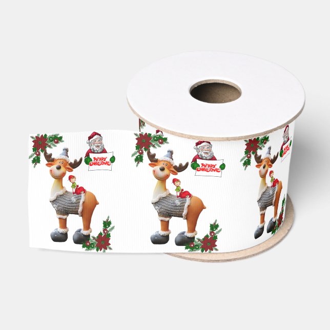 Christmas Decorative Ribbon, Merry Christmas Grosgrain Ribbon (Spool)