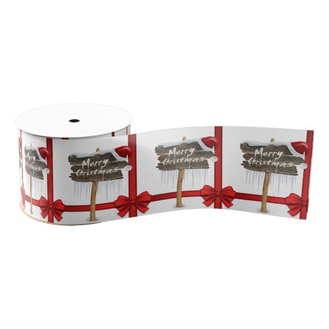 Christmas Decorative Ribbon, Merry Christmas Grosgrain Ribbon (Spool)