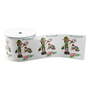 Christmas Decorative Ribbon, Possum Floral Elf Grosgrain Ribbon