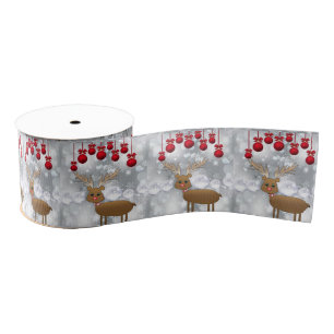 Christmas Decorative Ribbon, Reindeer Grosgrain Ribbon