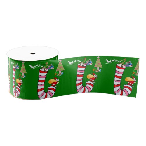 Christmas Decorative Ribbon Santas Candy Cane  Grosgrain Ribbon