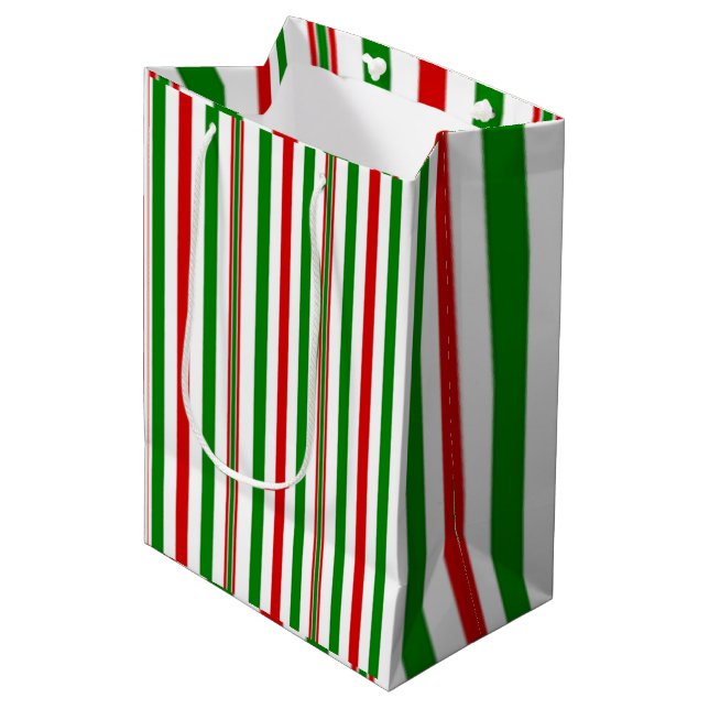 Christmas Decorative Stripes Medium Gift Bag (Front Angled)
