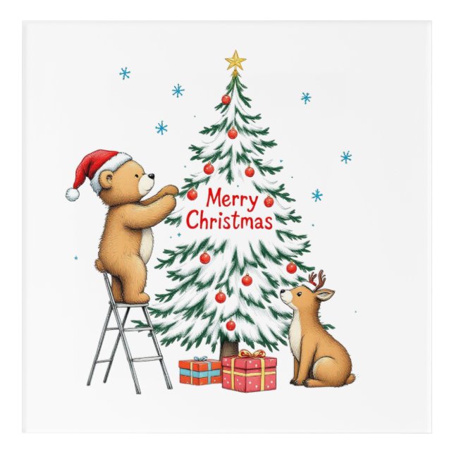 Christmas deer and bear acrylic print (Front)