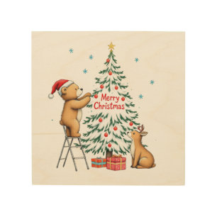 Christmas deer and bear wood wall art
