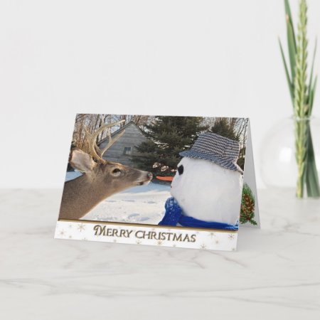 Christmas Deer And Snowman Holiday Card