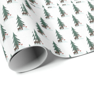 Christmas deer and snowman wrapping paper