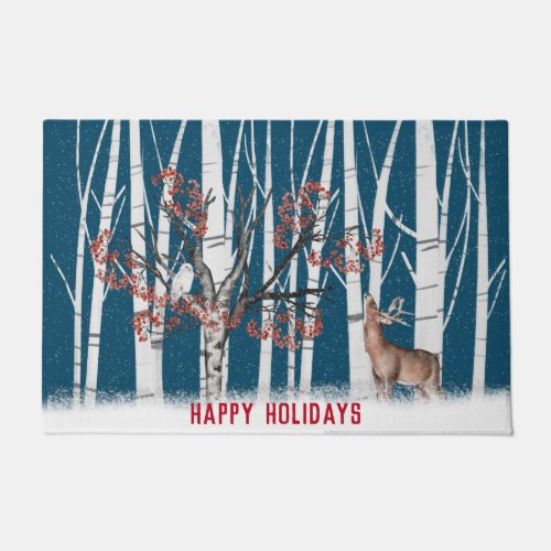 Christmas Deer And Snowy Owl Doormat