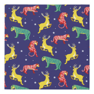 Christmas deer and tiger. Color trends!_ Faux Canvas Print