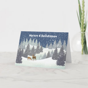 Christmas Deer and Winter Pines Holiday Card