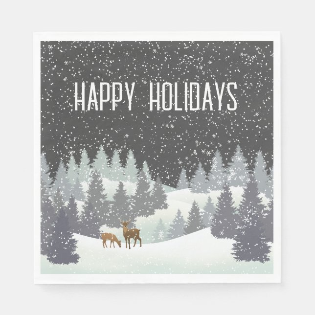 Christmas Deer and Winter Pines Napkins (Front)