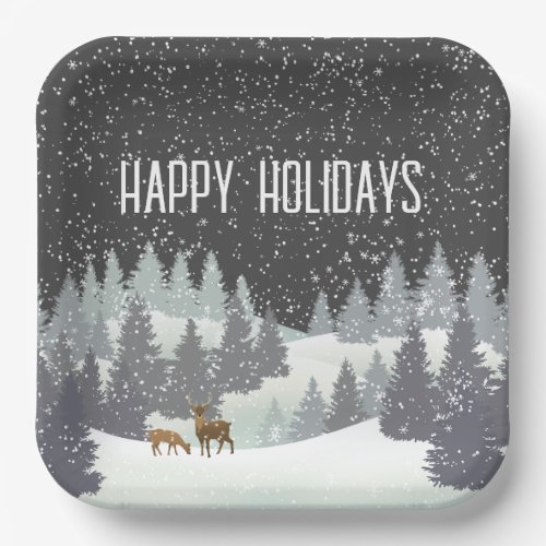 Christmas Deer and Winter Pines  Paper Plates