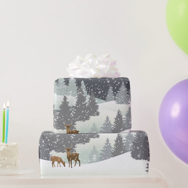 Christmas Deer and Winter Pines Wrapping Paper (Party Gifts)