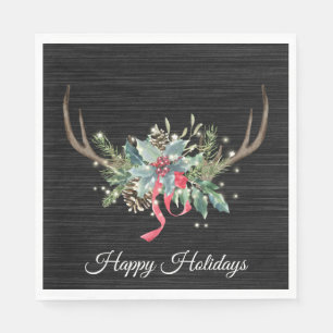 Christmas Deer Antler with Lights on Wood Napkins