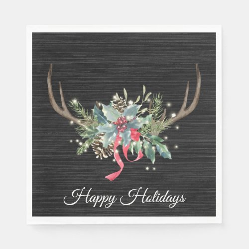 Christmas Deer Antler with Lights on Wood Napkins