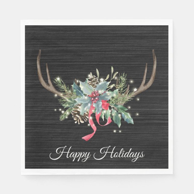Christmas Deer Antler with Lights on Wood Napkins (Front)