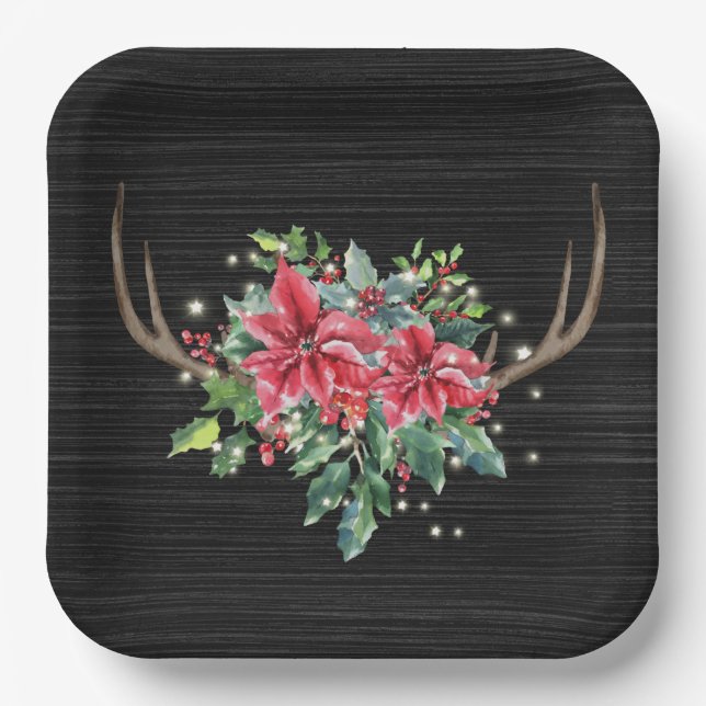 Christmas Deer Antler with Lights Paper Plates (Front)