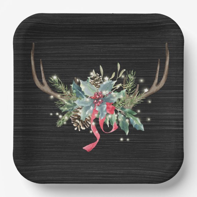 Christmas Deer Antler with Lights  Paper Plates (Front)