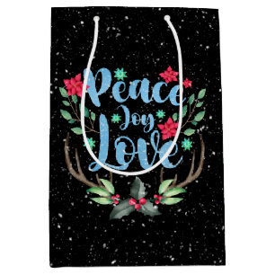 Christmas Deer Antlers in Snowflakes Medium Gift Bag