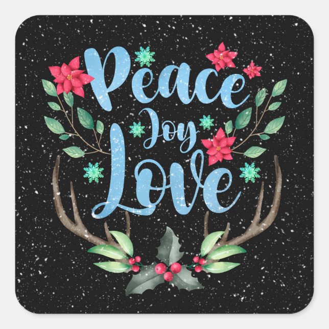 Christmas Deer Antlers in Snowflakes Square Sticker (Front)