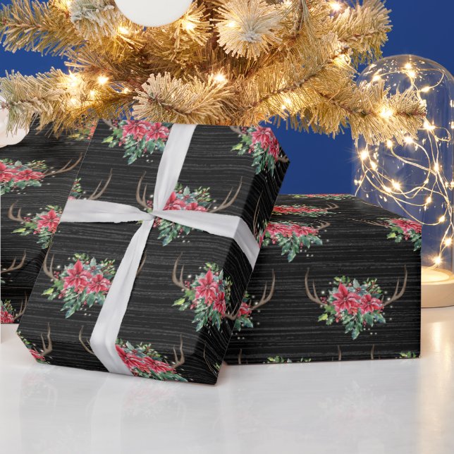 Christmas Deer Antlers on Wood Wrapping Paper (Holidays)