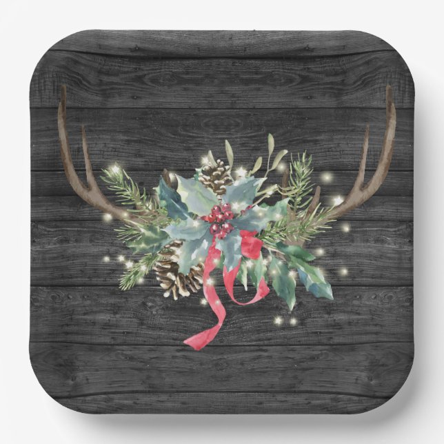 Christmas Deer Antlers with Lights  Paper Plates (Front)
