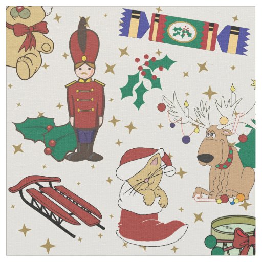 Christmas deer,bear,cat and Nutcracker Fabric